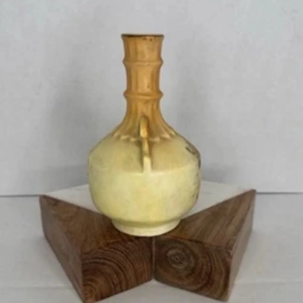 Antique Bud Vase Hand Painted Floral Design in Soft Yellow